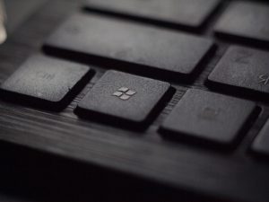 Keyboard closeup on Microsoft windows logo